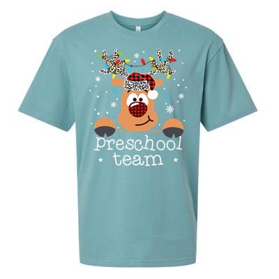 Preschool Team Plaid Reindeer Santa Hat Teacher Christmas Sueded Cloud Jersey T-Shirt