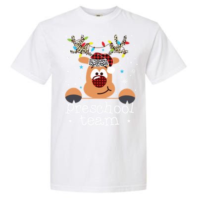 Preschool Team Plaid Reindeer Santa Hat Teacher Christmas Garment-Dyed Heavyweight T-Shirt