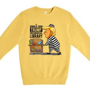 Prison Trump Presidential Library Funny Anti Trump Premium Crewneck Sweatshirt