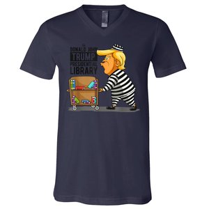 Prison Trump Presidential Library Funny Anti Trump V-Neck T-Shirt