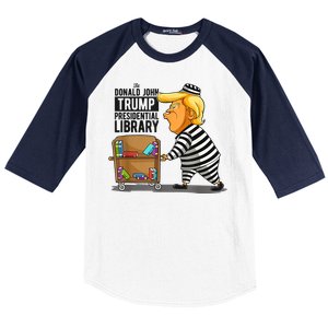 Prison Trump Presidential Library Funny Anti Trump Baseball Sleeve Shirt