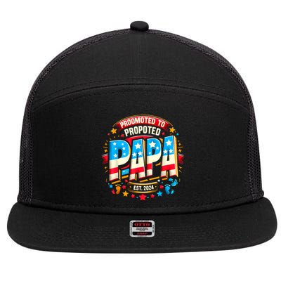 Promoted To Papa Est. 2024 New Papa Fathers Day 7 Panel Mesh Trucker Snapback Hat