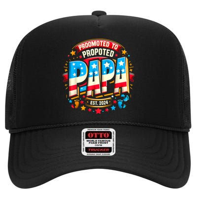 Promoted To Papa Est. 2024 New Papa Fathers Day High Crown Mesh Back Trucker Hat