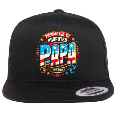 Promoted To Papa Est. 2024 New Papa Fathers Day Flat Bill Trucker Hat