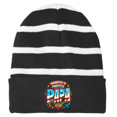 Promoted To Papa Est. 2024 New Papa Fathers Day Striped Beanie with Solid Band