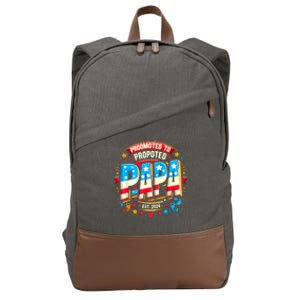 Promoted To Papa Est. 2024 New Papa Fathers Day Cotton Canvas Backpack