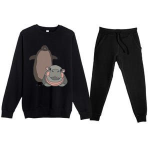 Pesto The Penguin And Moo Deng The Baby Hippo Funny Premium Crewneck Sweatsuit Set