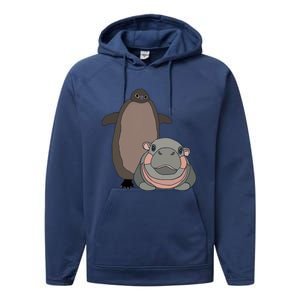 Pesto The Penguin And Moo Deng The Baby Hippo Funny Performance Fleece Hoodie