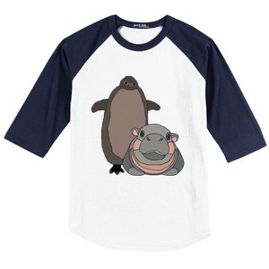 Pesto The Penguin And Moo Deng The Baby Hippo Funny Baseball Sleeve Shirt