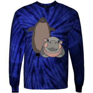 Pesto The Penguin And Moo Deng The Baby Hippo Funny Tie-Dye Long Sleeve Shirt