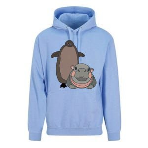 Pesto The Penguin And Moo Deng The Baby Hippo Funny Unisex Surf Hoodie