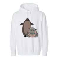 Pesto The Penguin And Moo Deng The Baby Hippo Funny Garment-Dyed Fleece Hoodie