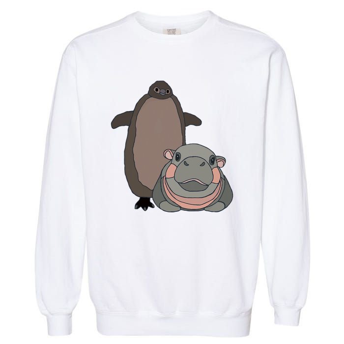 Pesto The Penguin And Moo Deng The Baby Hippo Funny Garment-Dyed Sweatshirt