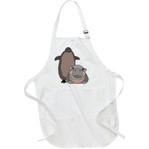 Pesto The Penguin And Moo Deng The Baby Hippo Funny Full-Length Apron With Pockets