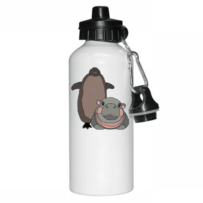 Pesto The Penguin And Moo Deng The Baby Hippo Funny Aluminum Water Bottle