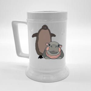 Pesto The Penguin And Moo Deng The Baby Hippo Funny Beer Stein