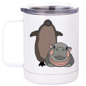 Pesto The Penguin And Moo Deng The Baby Hippo Funny 12 oz Stainless Steel Tumbler Cup