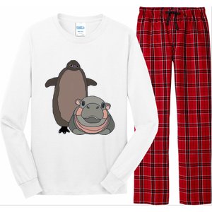 Pesto The Penguin And Moo Deng The Baby Hippo Funny Long Sleeve Pajama Set