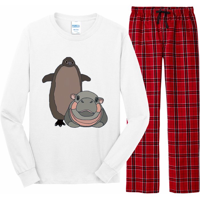 Pesto The Penguin And Moo Deng The Baby Hippo Funny Long Sleeve Pajama Set