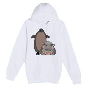 Pesto The Penguin And Moo Deng The Baby Hippo Funny Premium Pullover Hoodie