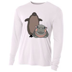 Pesto The Penguin And Moo Deng The Baby Hippo Funny Cooling Performance Long Sleeve Crew