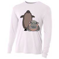 Pesto The Penguin And Moo Deng The Baby Hippo Funny Cooling Performance Long Sleeve Crew