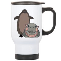 Pesto The Penguin And Moo Deng The Baby Hippo Funny Stainless Steel Travel Mug