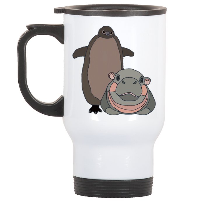 Pesto The Penguin And Moo Deng The Baby Hippo Funny Stainless Steel Travel Mug