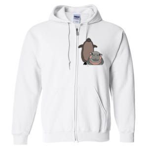 Pesto The Penguin And Moo Deng The Baby Hippo Funny Full Zip Hoodie