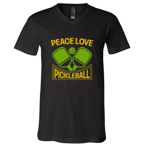 Pickleball Team Peace Love Pickleball Paddles Sport Gift V-Neck T-Shirt