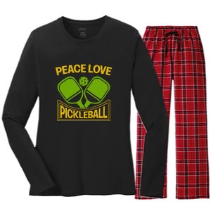 Pickleball Team Peace Love Pickleball Paddles Sport Gift Women's Long Sleeve Flannel Pajama Set 