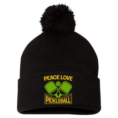 Pickleball Team Peace Love Pickleball Paddles Sport Gift Pom Pom 12in Knit Beanie