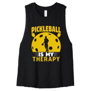 Pickleball Team Pickleball Is My Therapy Paddles Sport Gift Women's Racerback Cropped Tank