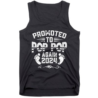 Promoted To Pop Pop Again 2024 Funny Pregnancy Announcement Tank Top