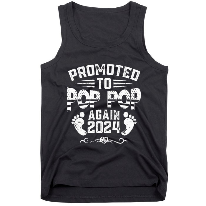 Promoted To Pop Pop Again 2024 Funny Pregnancy Announcement Tank Top