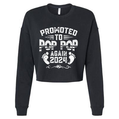 Promoted To Pop Pop Again 2024 Funny Pregnancy Announcement Cropped Pullover Crew