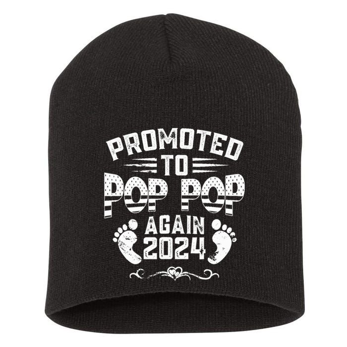 Promoted To Pop Pop Again 2024 Funny Pregnancy Announcement Short Acrylic Beanie