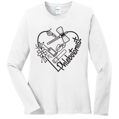 Phlebotomy Technician Phlebotomist Love Heart Ladies Long Sleeve Shirt