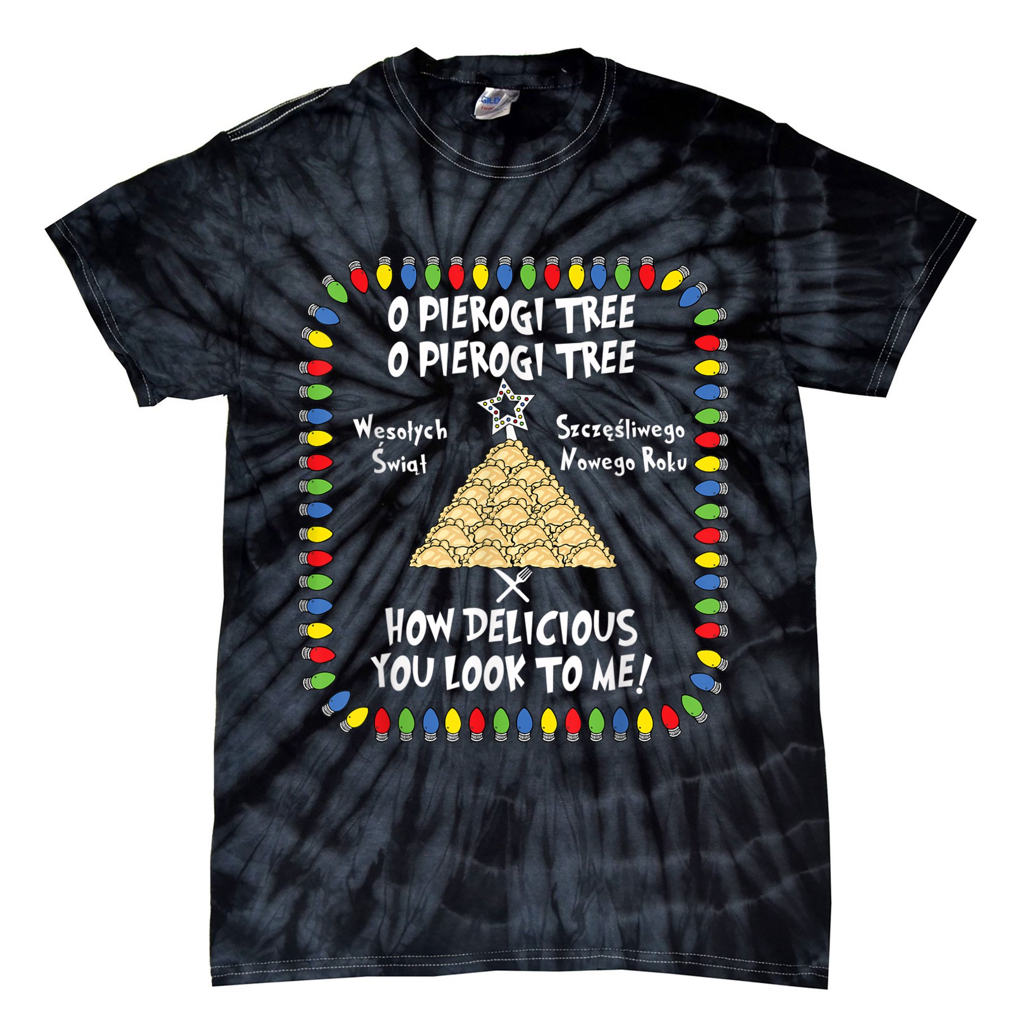 Pierogi Tree Polish Christmas Tie-Dye T-Shirt