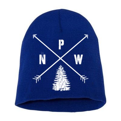 Pine Tree Pacific Northwest Pnw Arrows Fun Gift Short Acrylic Beanie