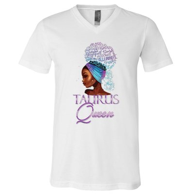 Purple Taurus Queen African American Woman April May Zodiac V-Neck T-Shirt