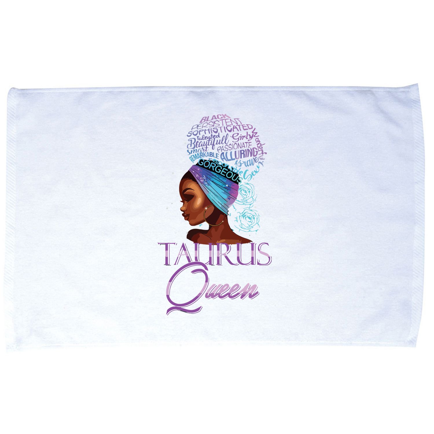 Purple Taurus Queen African American Woman April May Zodiac Microfiber Hand Towel