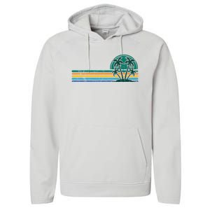 Palm Trees Retro Beach Summer Performance Fleece Hoodie