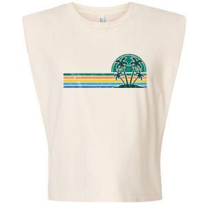 Palm Trees Retro Beach Summer Garment-Dyed Women's Muscle Tee