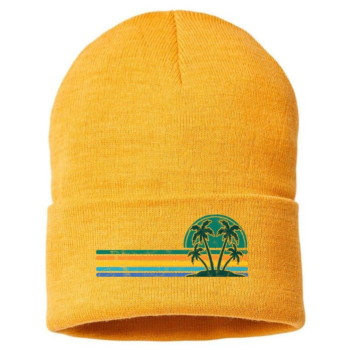 Palm Trees Retro Beach Summer Sustainable Knit Beanie