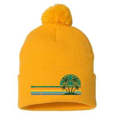 Palm Trees Retro Beach Summer Pom Pom 12in Knit Beanie