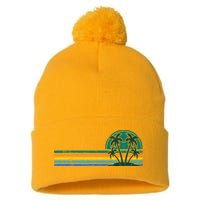 Palm Trees Retro Beach Summer Pom Pom 12in Knit Beanie