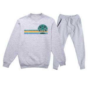 Palm Trees Retro Beach Summer Premium Crewneck Sweatsuit Set