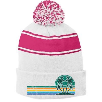 Palm Trees Retro Beach Summer Stripe Pom Pom Beanie