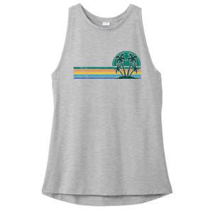 Palm Trees Retro Beach Summer Ladies PosiCharge Tri-Blend Wicking Tank